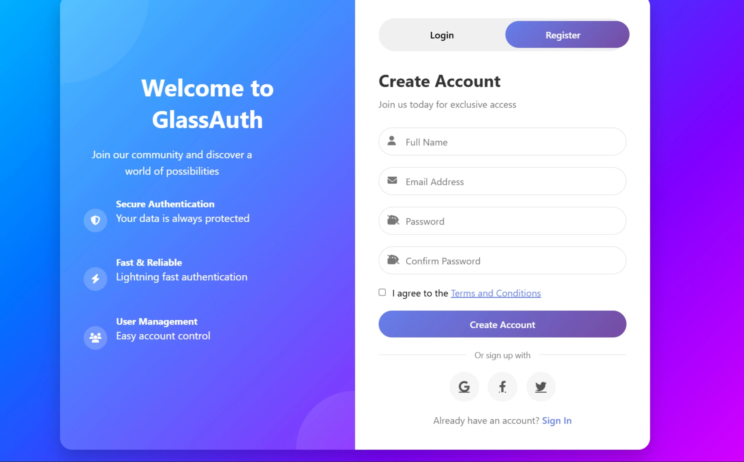 Glass Auth | Login & Signup